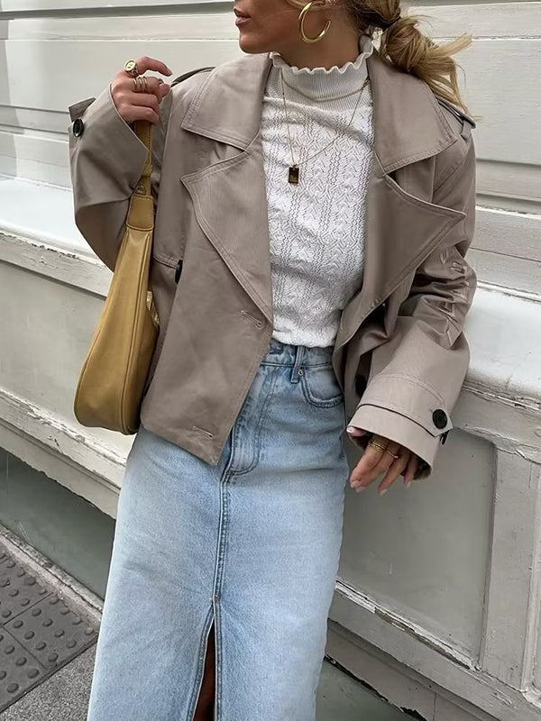 Veste ample à manches longues, à empiècements, à col revers