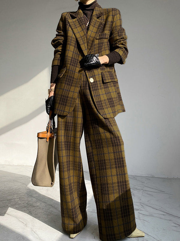 Pantalon ample taille haute, à carreaux, à empiècements