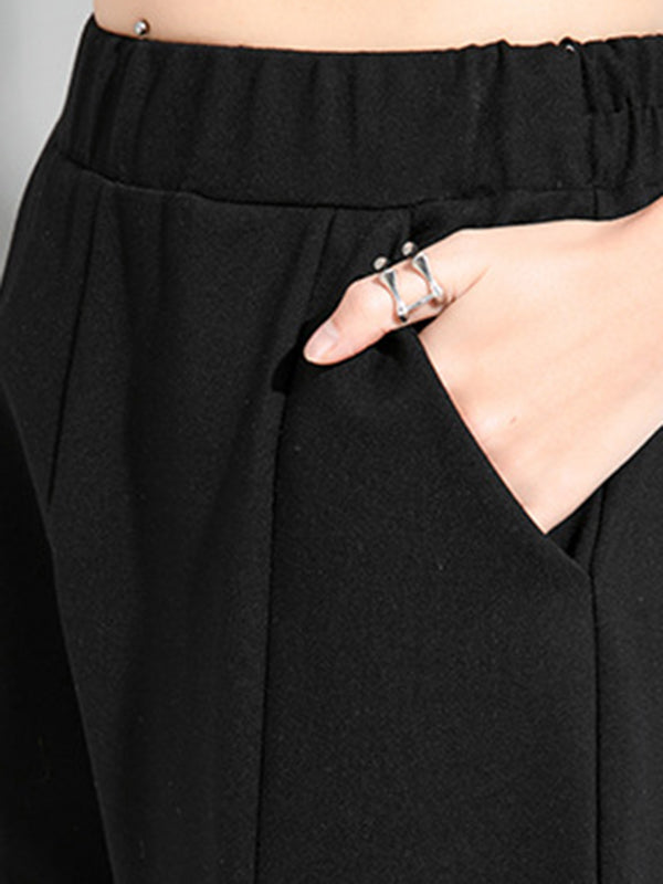 Bas simple ample décontracté à taille élastique, couleur unie