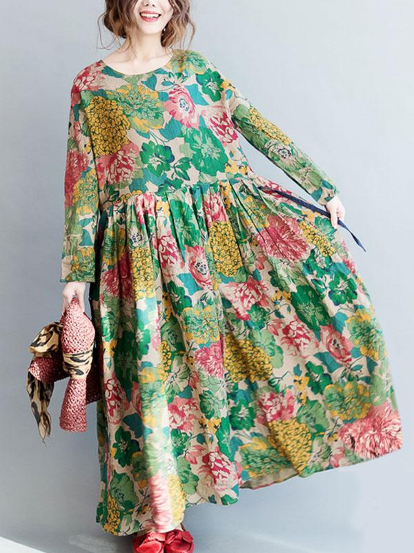 Robe longue style ethnique, à imprimé floral