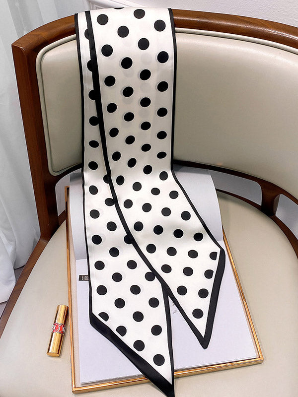 Bandeau pour cheveux et écharpe en soie imprimés à pois vintage