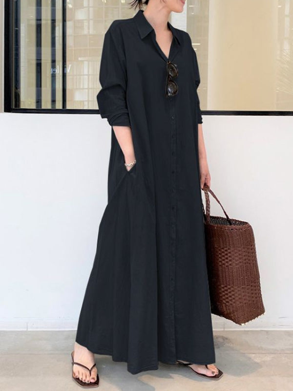 Robe chemise à col revers, couleur unie