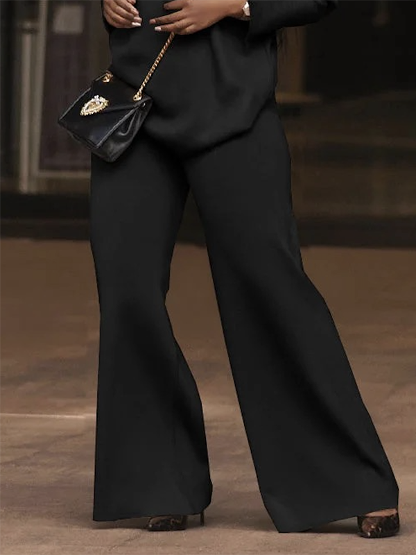 Pantalon décontracté à jambes larges, couleur unie