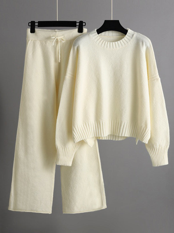 Pantalon urbain ample à manches longues, à col rond, à ourlet plongeant, à jambes larges, couleur unie