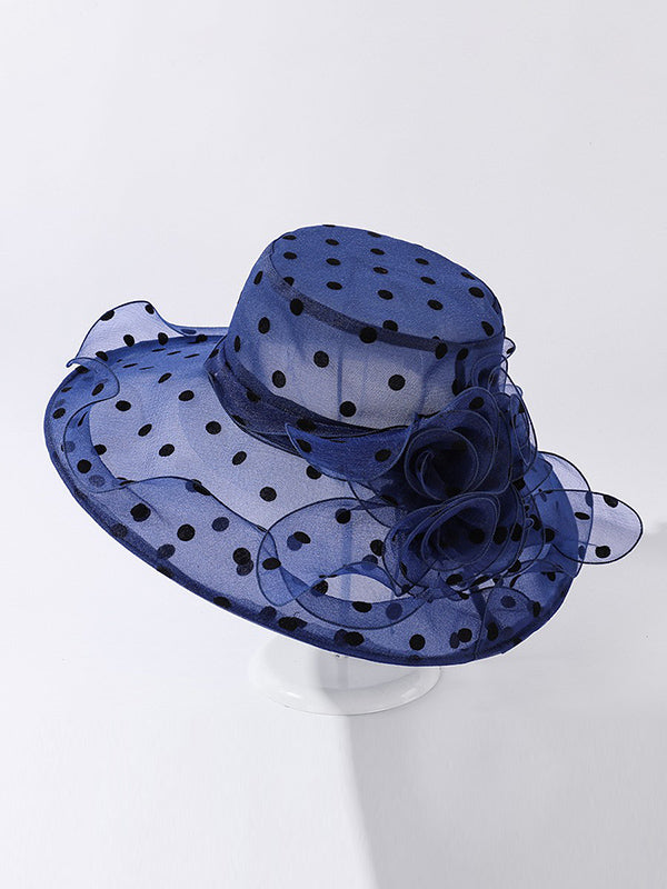 Chapeau de soleil transparent en forme de fleur, en gaze, à pois, à empiècements