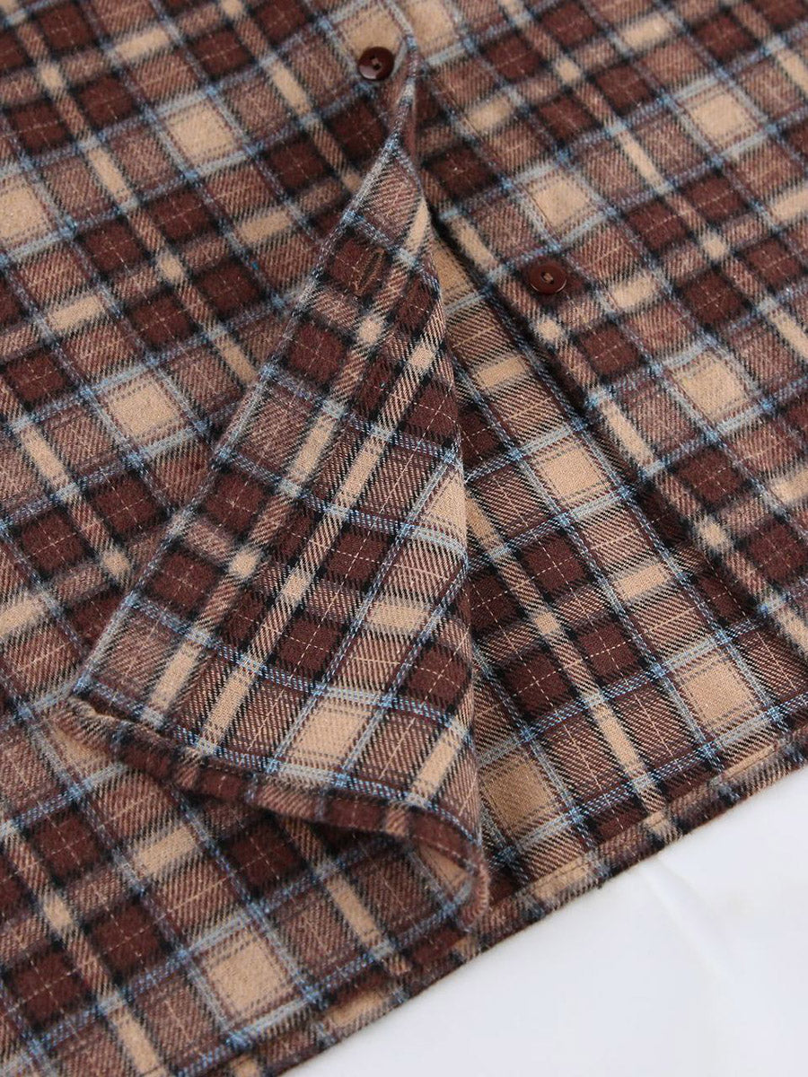 Chemisiers à manches longues amples, boutonnés, à carreaux contrastés et à revers fendus – Chemises Hauts Vêtements d'extérieur