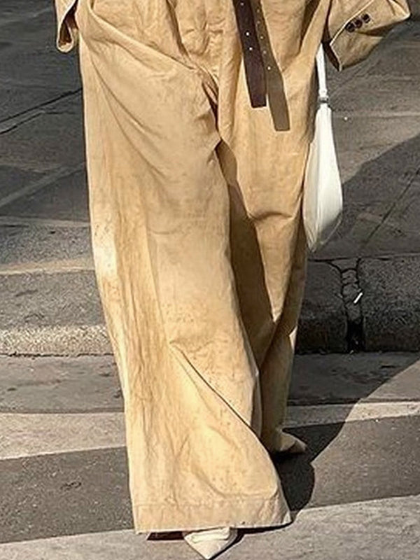 Ensemble deux pièces boutonné à manches longues, sans col, à jambes larges, avec ceinture – veste + haut + combinaison