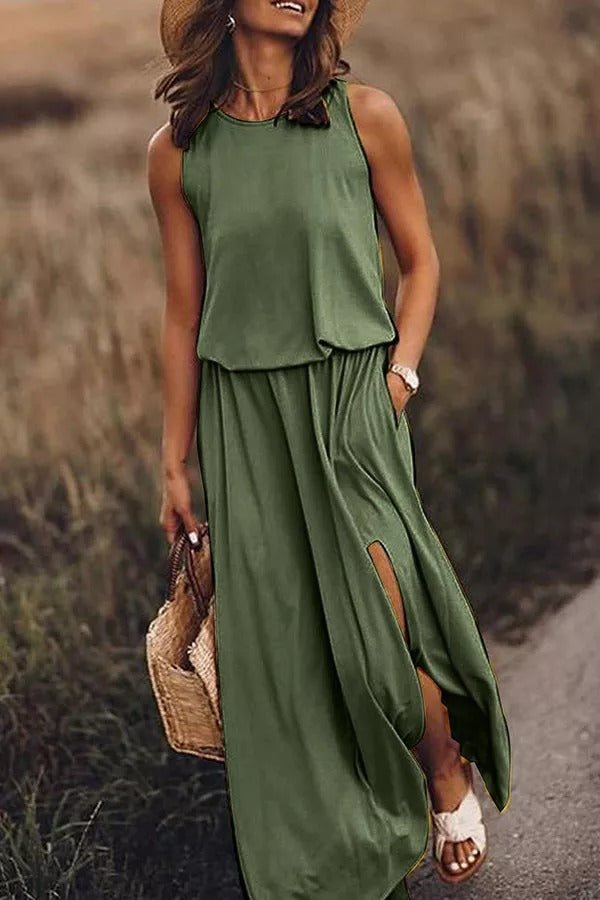 Lina | Robe maxi fluide avec fente pour une élégance sans effort