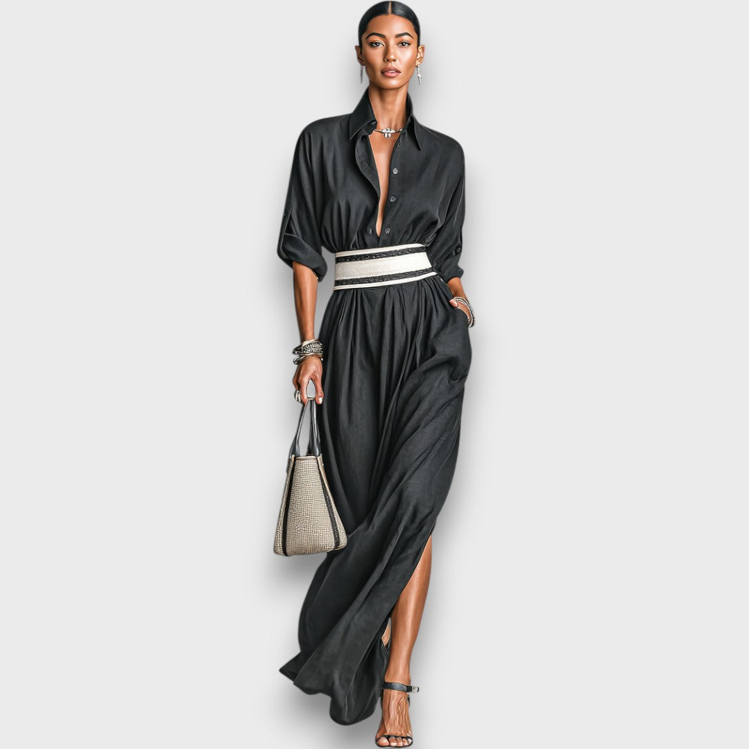 Isalda – Robe maxi en Cupro avec ceinture à nouer