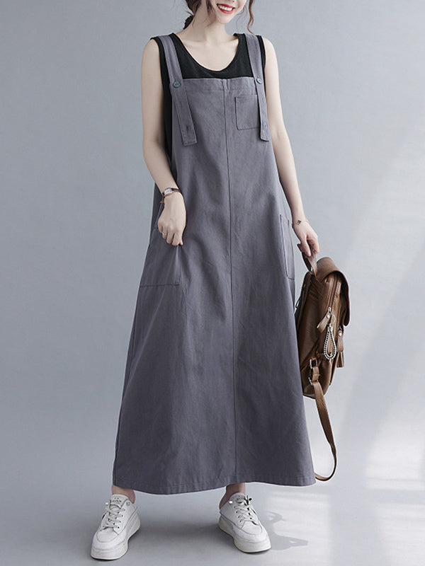 Robe décontractée de couleur unie avec poche à bretelles