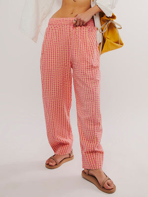 Pantalon ample à carreaux, à poches, à empiècements
