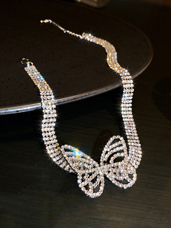 Collier tendance, à strass, papillon