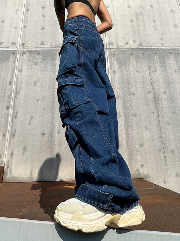 Bas de pantalon en Jean, jambes larges, amples, fendues, avec grandes poches, originales