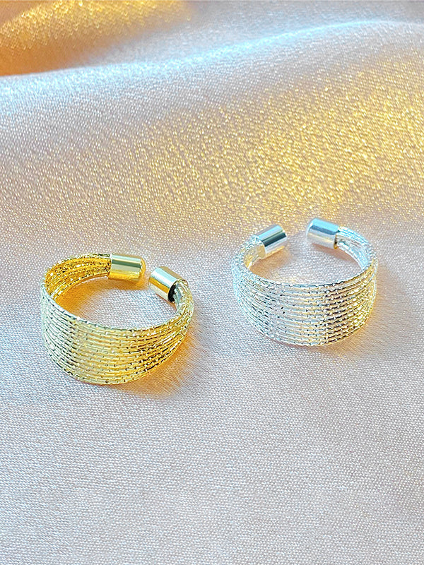 Bague réglable ajourée à sequins, couleur unie
