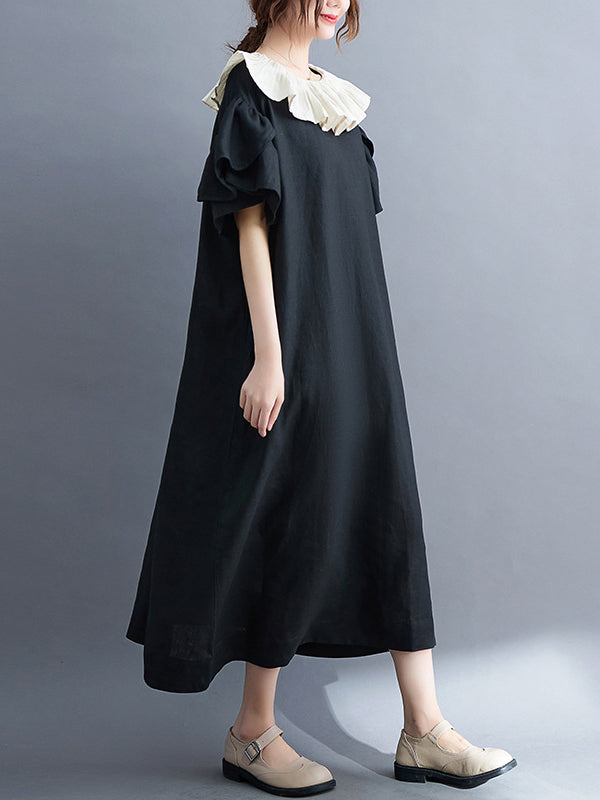 Robe mi-longue vintage, à falbalas, couleur contrastée