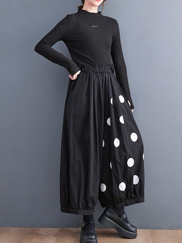 Pantalon ample décontracté à jambes larges, à pois