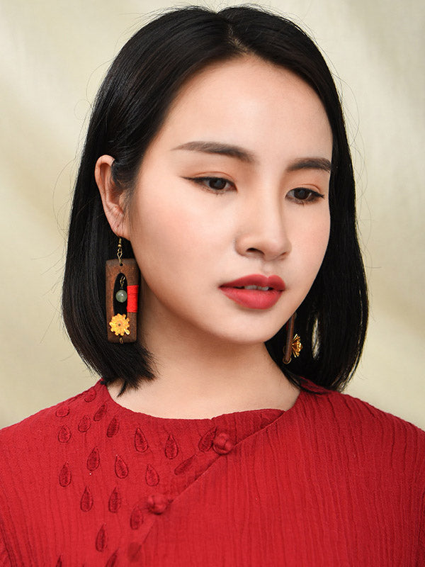 Accessoires de boucles d'oreilles en bois à empiècements à géométrie originale
