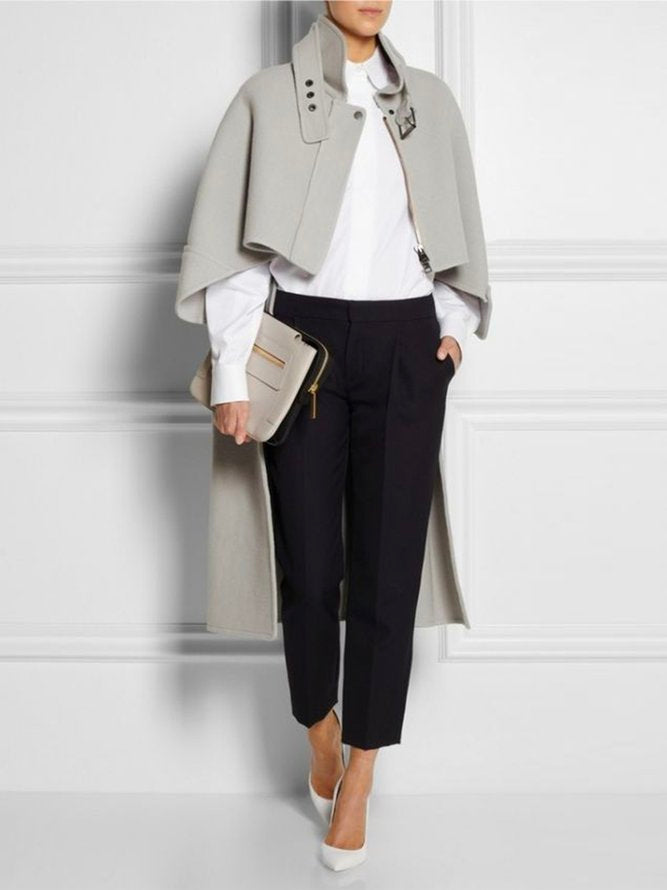 Veste décontractée ample à ourlet plongeant, à col montant, style cape, couleur unie