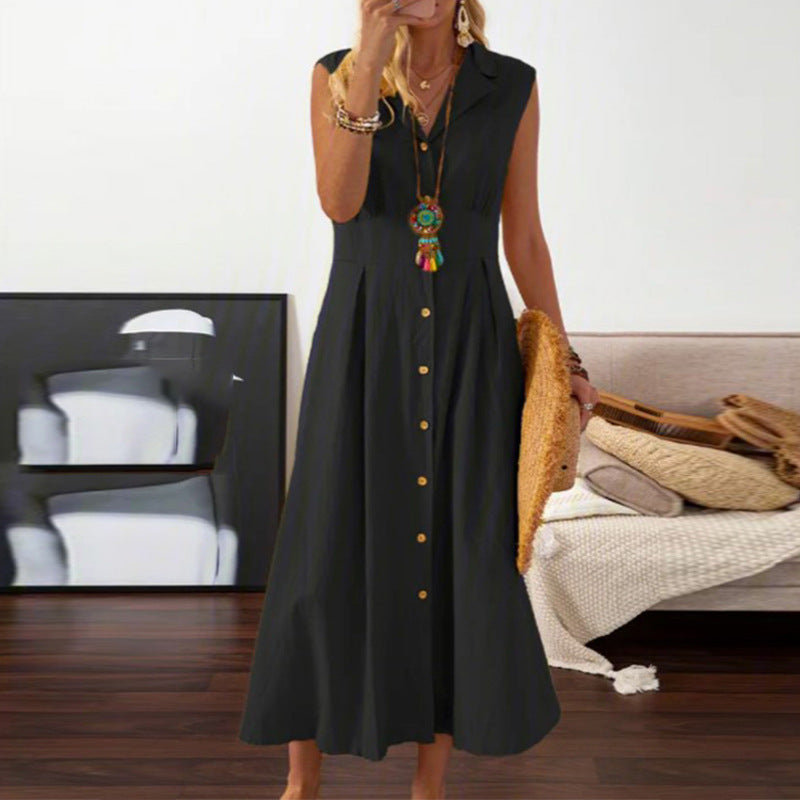 Luna - Robe midi sans manches avec fermeture à boutons pour un été frais et élégant