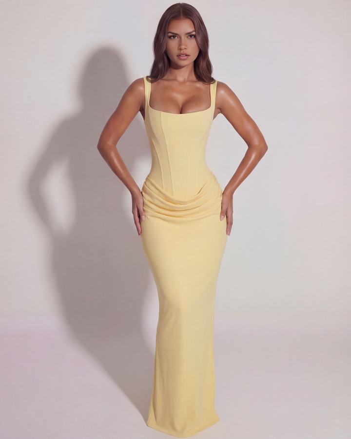 Claudia | Robe de soirée drapée à encolure carrée pour femmes
