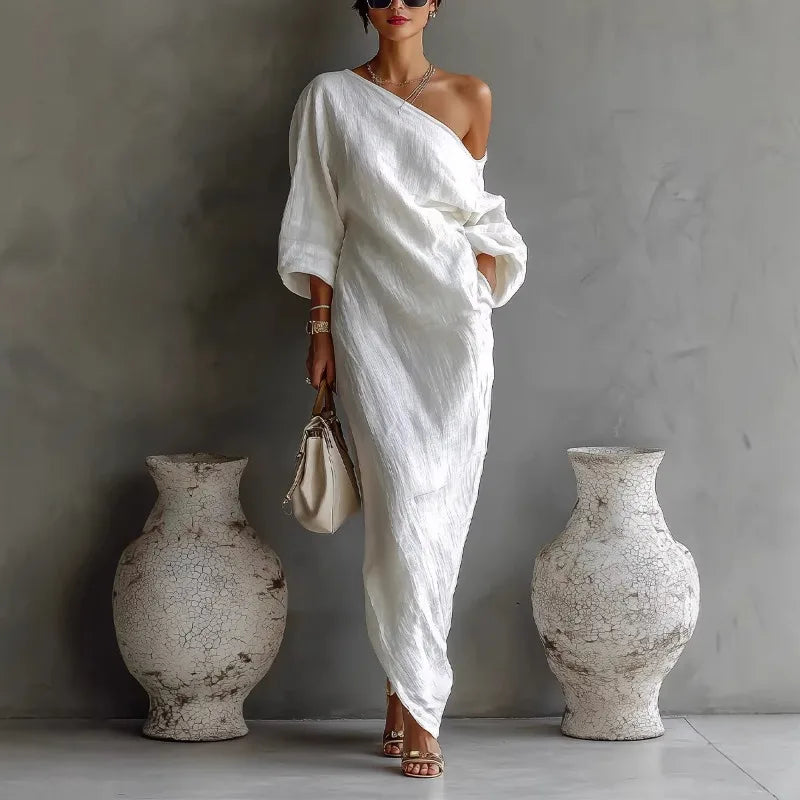 Clementine | Robe Maxi Asymétrique à Épaule Dénudée pour Femmes