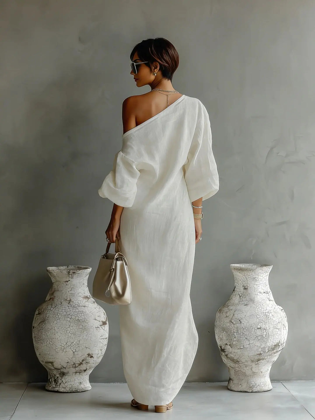 Clementine | Robe Maxi Asymétrique à Épaule Dénudée pour Femmes