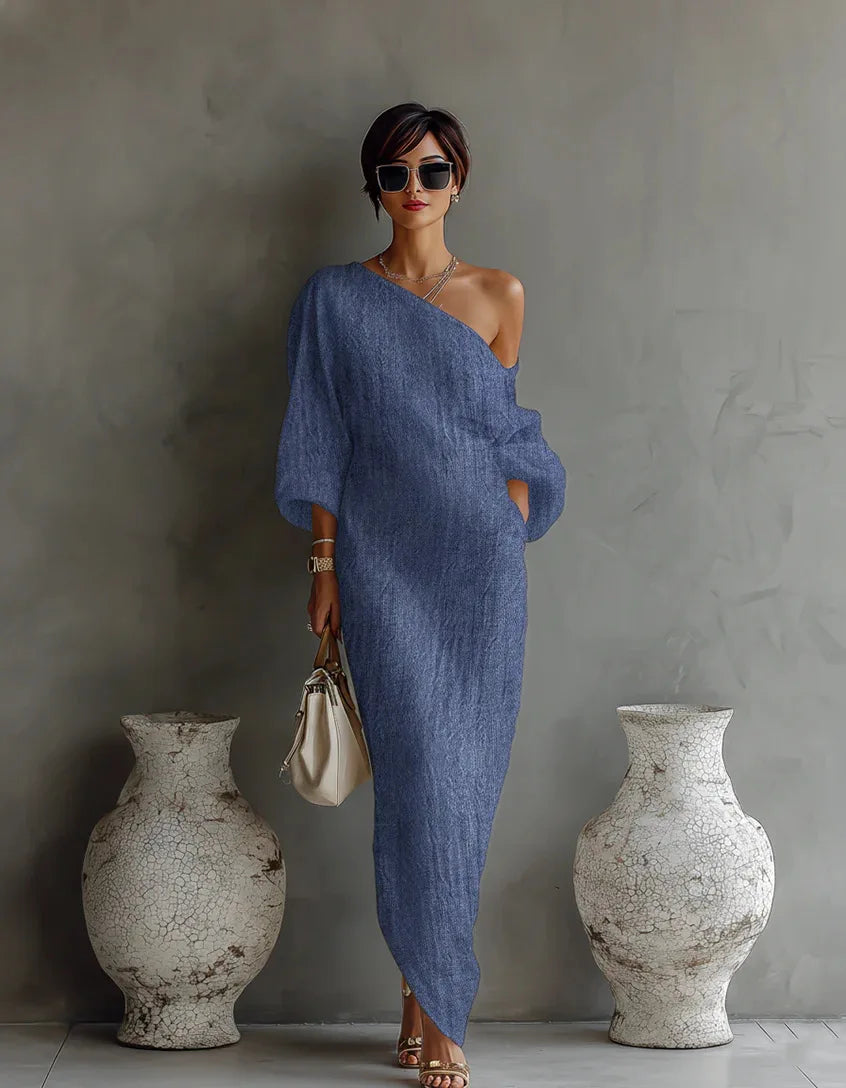 Clementine | Robe Maxi Asymétrique à Épaule Dénudée pour Femmes