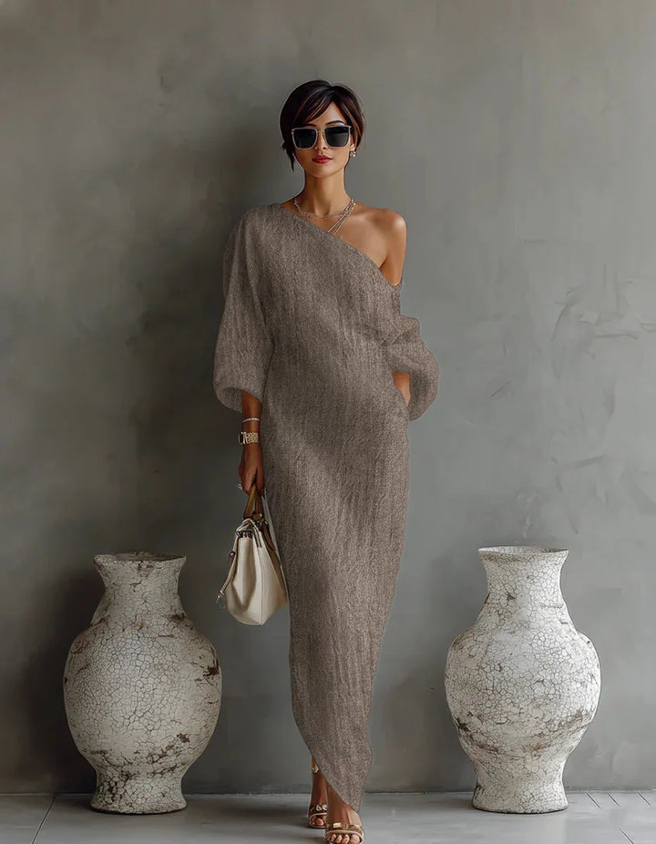 Clementine | Robe Maxi Asymétrique à Épaule Dénudée pour Femmes