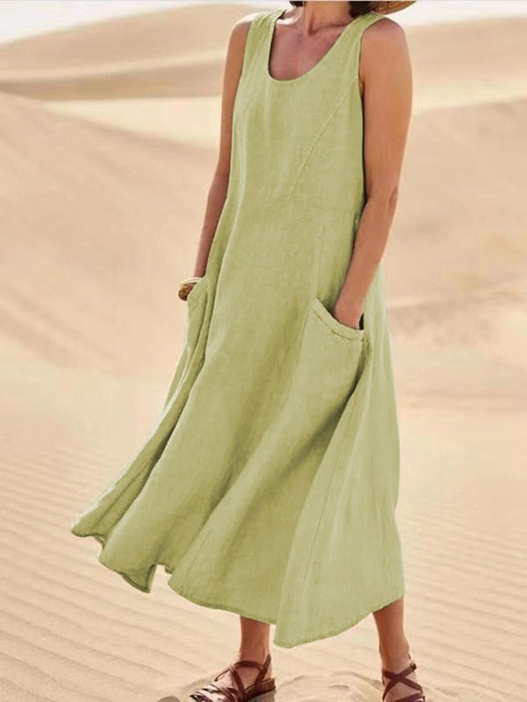 Dana | Robe Maxi Sans Manches Décolleté en U