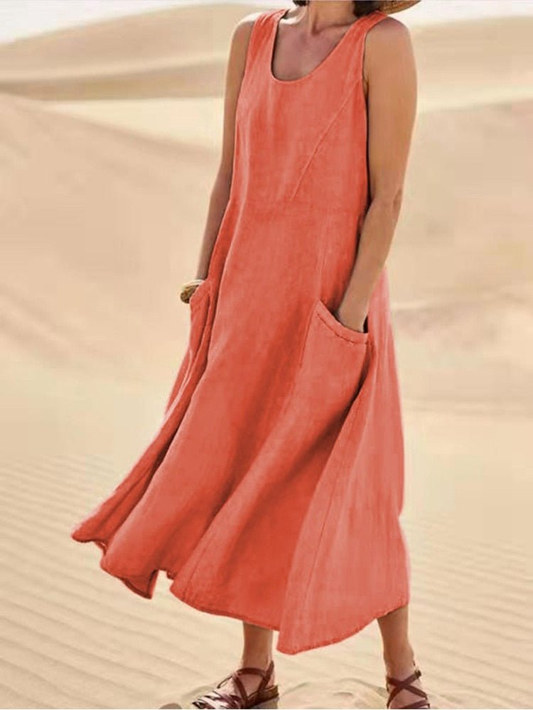 Dana | Robe Maxi Sans Manches Décolleté en U
