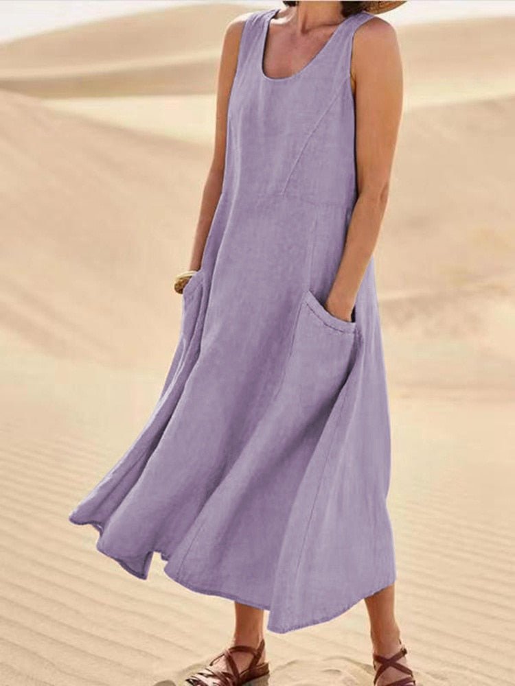Dana | Robe Maxi Sans Manches Décolleté en U