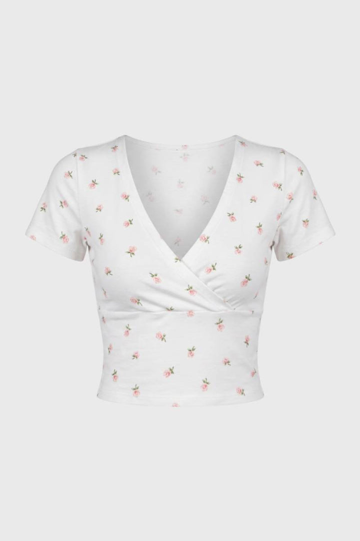 Crop Top Femme - Style Croisé | Décolleté en V avec manches courtes