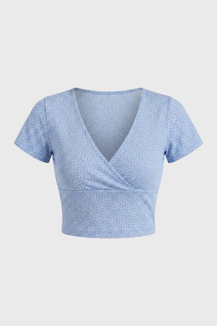 Crop Top Femme - Style Croisé | Décolleté en V avec manches courtes