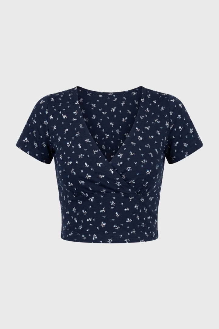Crop Top Femme - Style Croisé | Décolleté en V avec manches courtes
