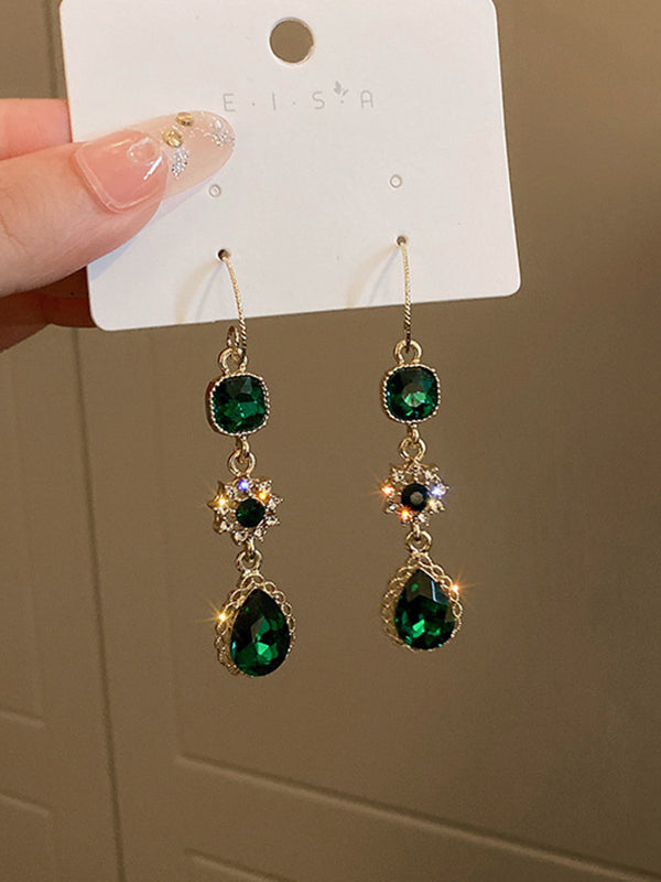 Accessoires de boucles d'oreilles goutte d'eau en strass vert urbain
