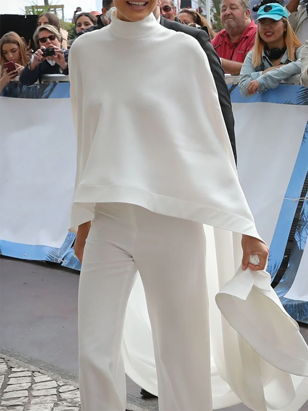 Pantalon ensemble deux pièces ample à ourlet plongeant, à col haut, couleur unie