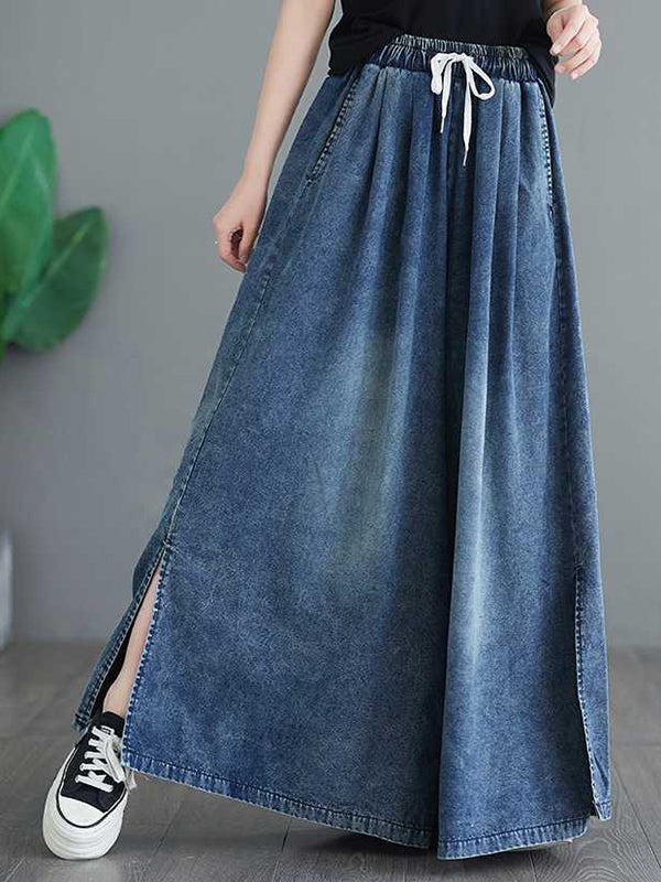 Pantalon ample fendu sur le côté à jambes larges, à cordon de serrage