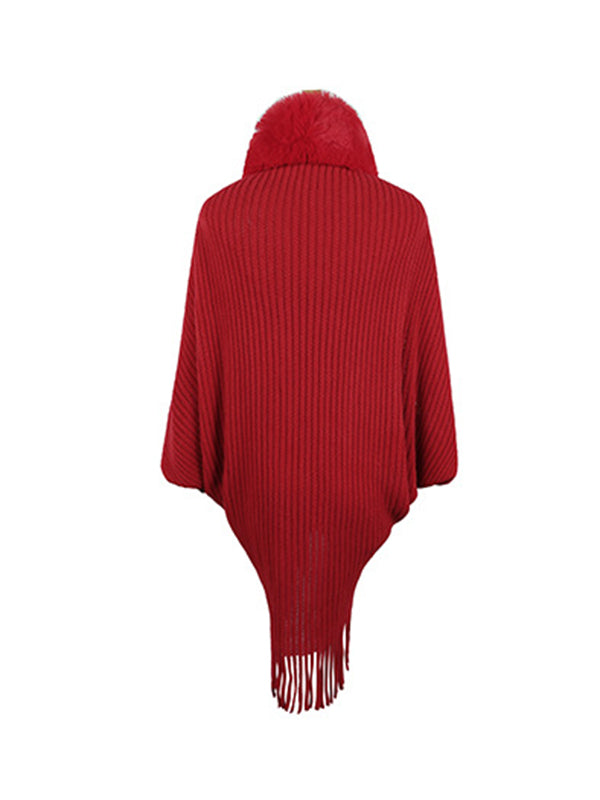 Cardigan ample à manches chauve-souris, couleur unie, manteaux à franges