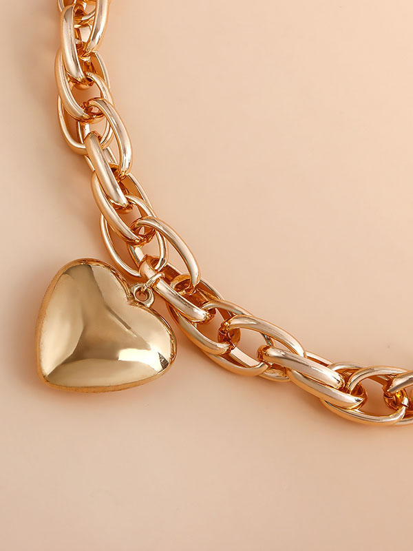 Collier normcore, à chaîne, en forme de cœur, couleur unie
