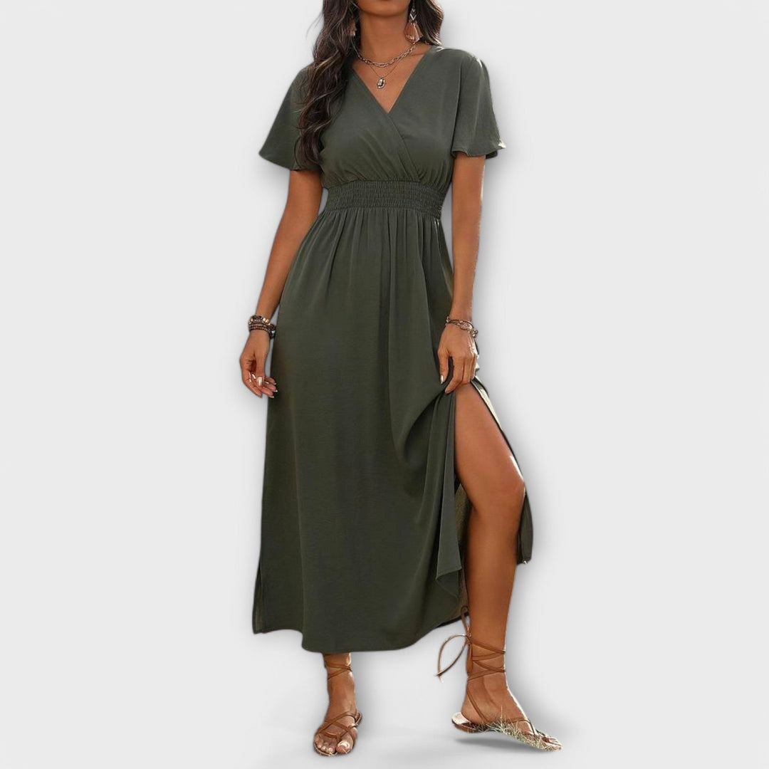 Alvera – Robe maxi avec effet portefeuille et fente latérale