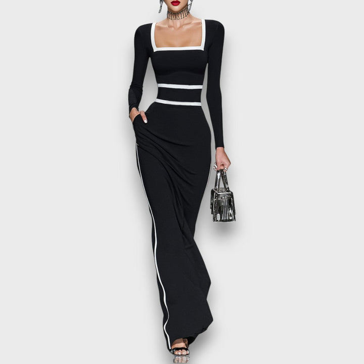 Salvinea – Robe maxi ajustée avec décolleté carré