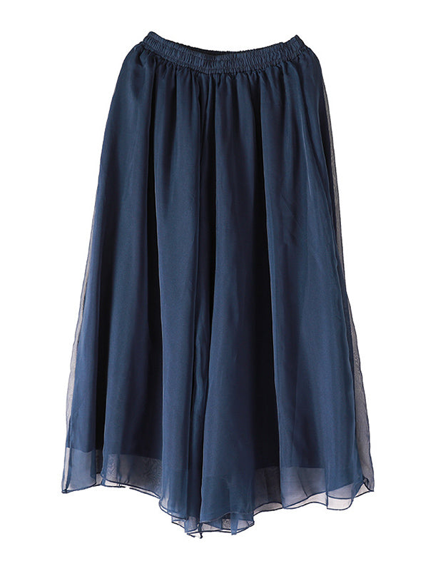 Jupe-culotte large décontractée en mousseline, couleur unie