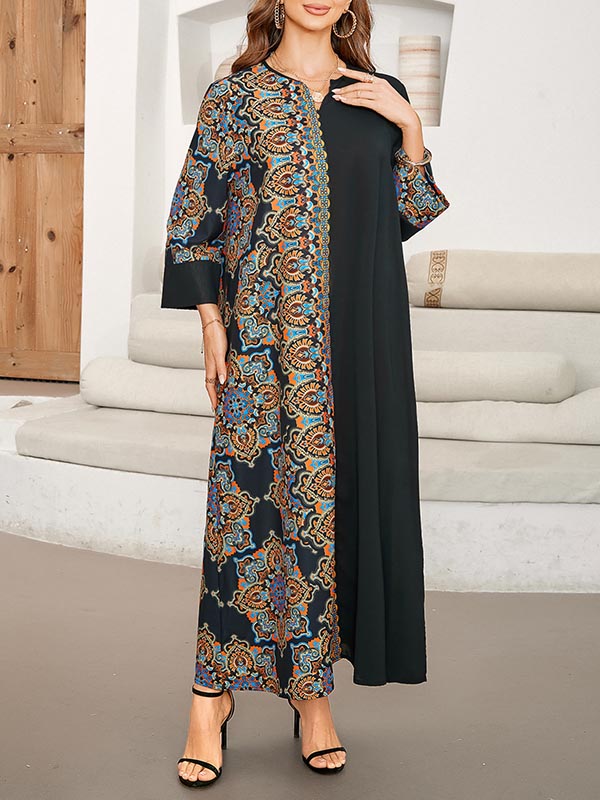 Robe longue ample asymétrique imprimée