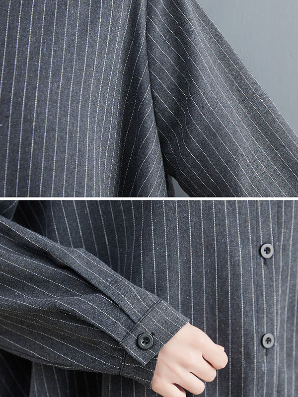 Robe ample rayée longue en gaze, à empiècements, à col revers