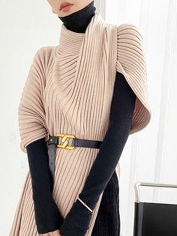 Pull ample asymétrique à empiècements, à col haut, couleur unie