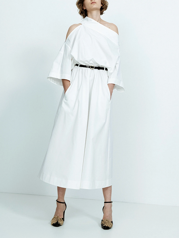 Robe ample à épaules dénudées, couleur unie