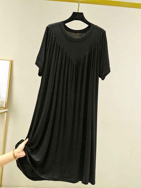 Robe pyjama ample en modal plissée de couleur unie