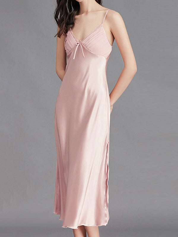 Pyjama ample sans manches, couleur unie, col Spaghetti, nuisette, chemise de nuit