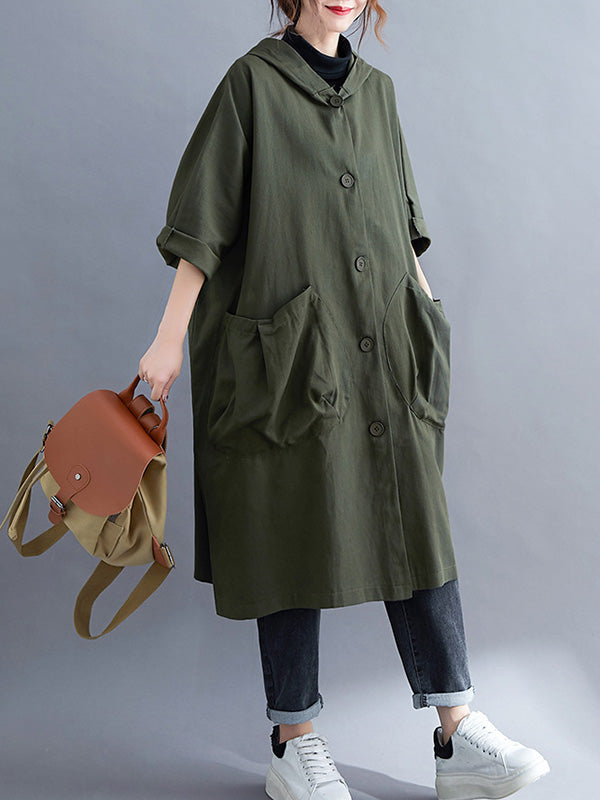 Manteau long trench ample à capuche