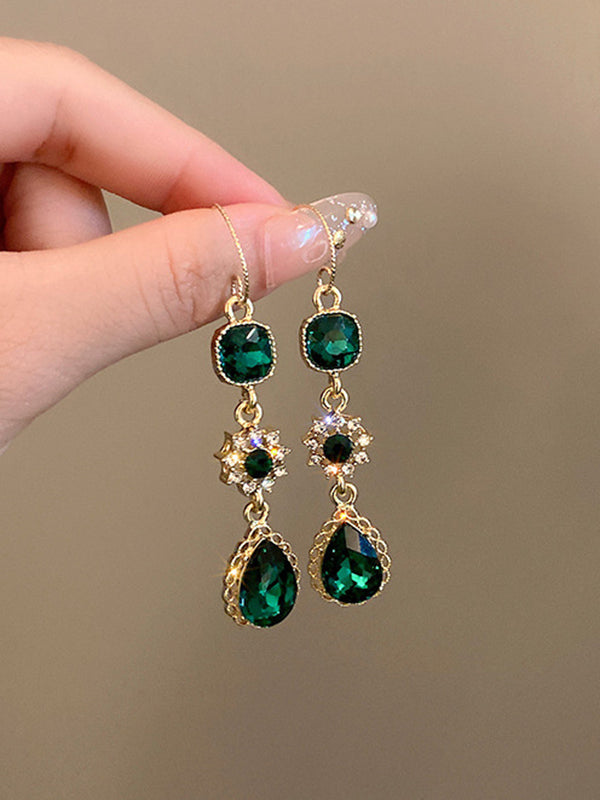Accessoires de boucles d'oreilles goutte d'eau en strass vert urbain